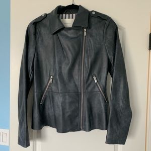 Anthropologie Grey Faux Leather Peplum Jacket size M with zippers
